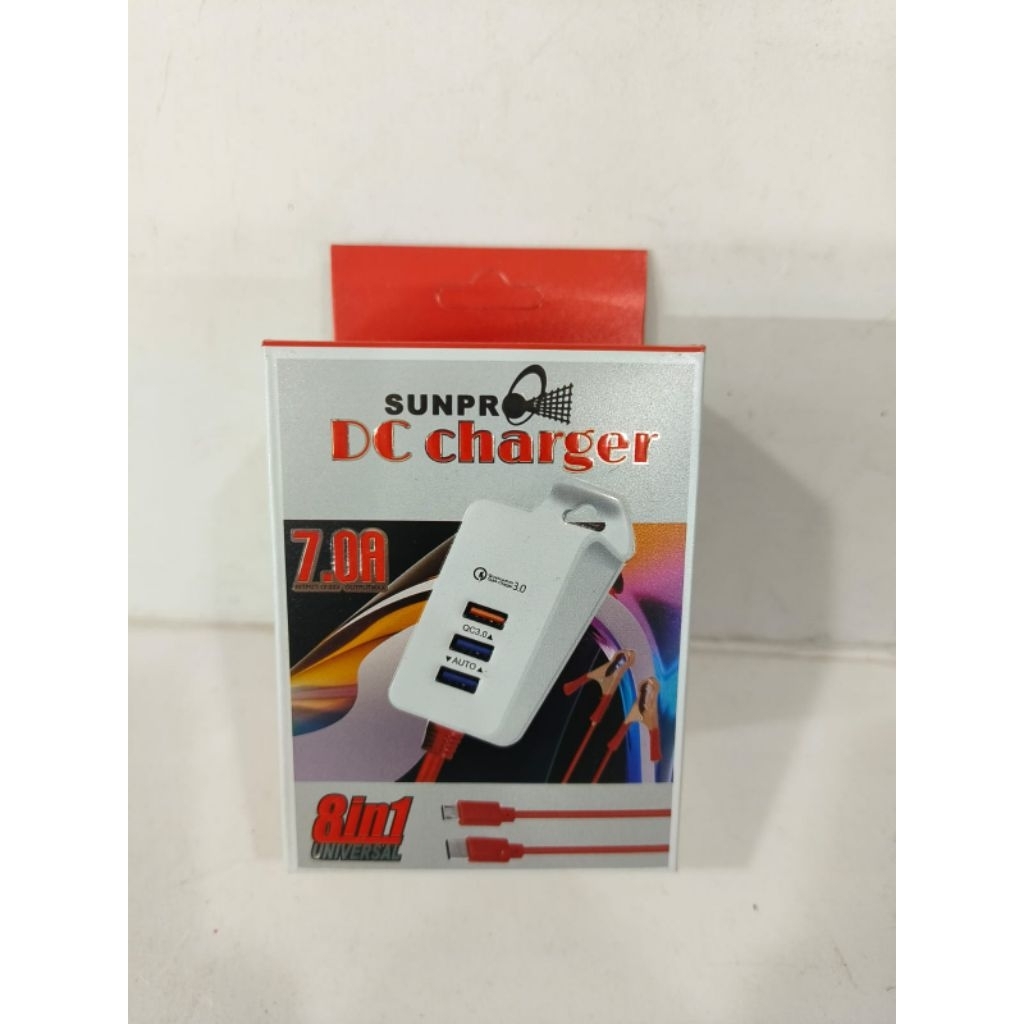 SUNPRO 7.0A Dc Charger Cas Dr Aki 12V Casan Hp Type C Micro USB 3 Port USB