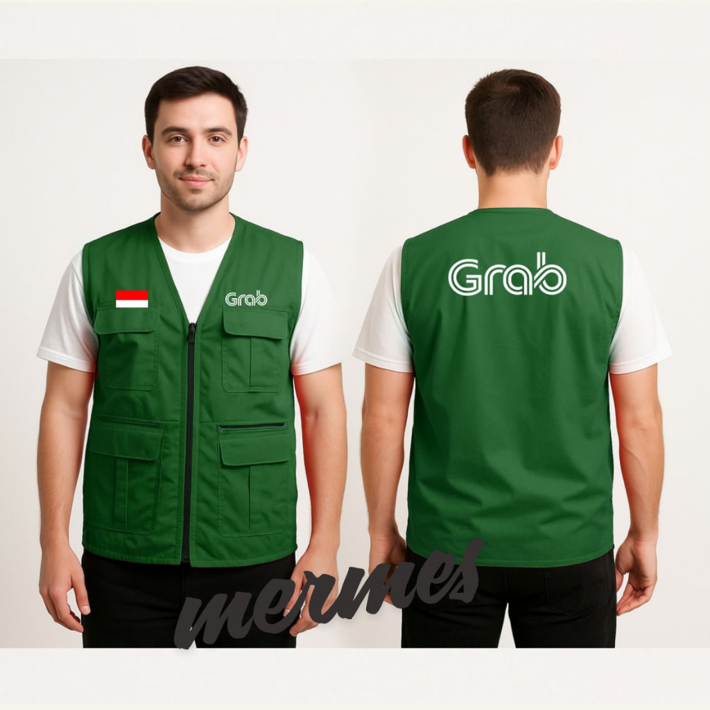 Rompi Motor Pria Terbaru Tebal Grab Bahan Waterproof Rompi Grab Ojol | Jaket Grab Original
