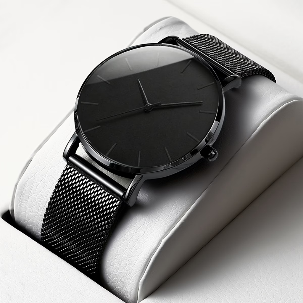 Jam Tangan Bisnis Pria Bisnis Ultra Tipis Analog Silikon Hitam Desain Klasik Modern Pria Gaya Bisnis