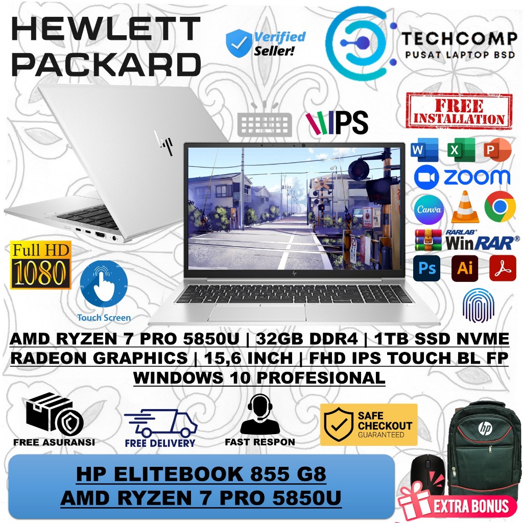 Laptop HP Elitebook 855 G8 AMD Ryzen 7 PRO 5850U 32GB 1TB SSD 15,6 Inch FHD IPS TOUCH FP BL Win10Pro