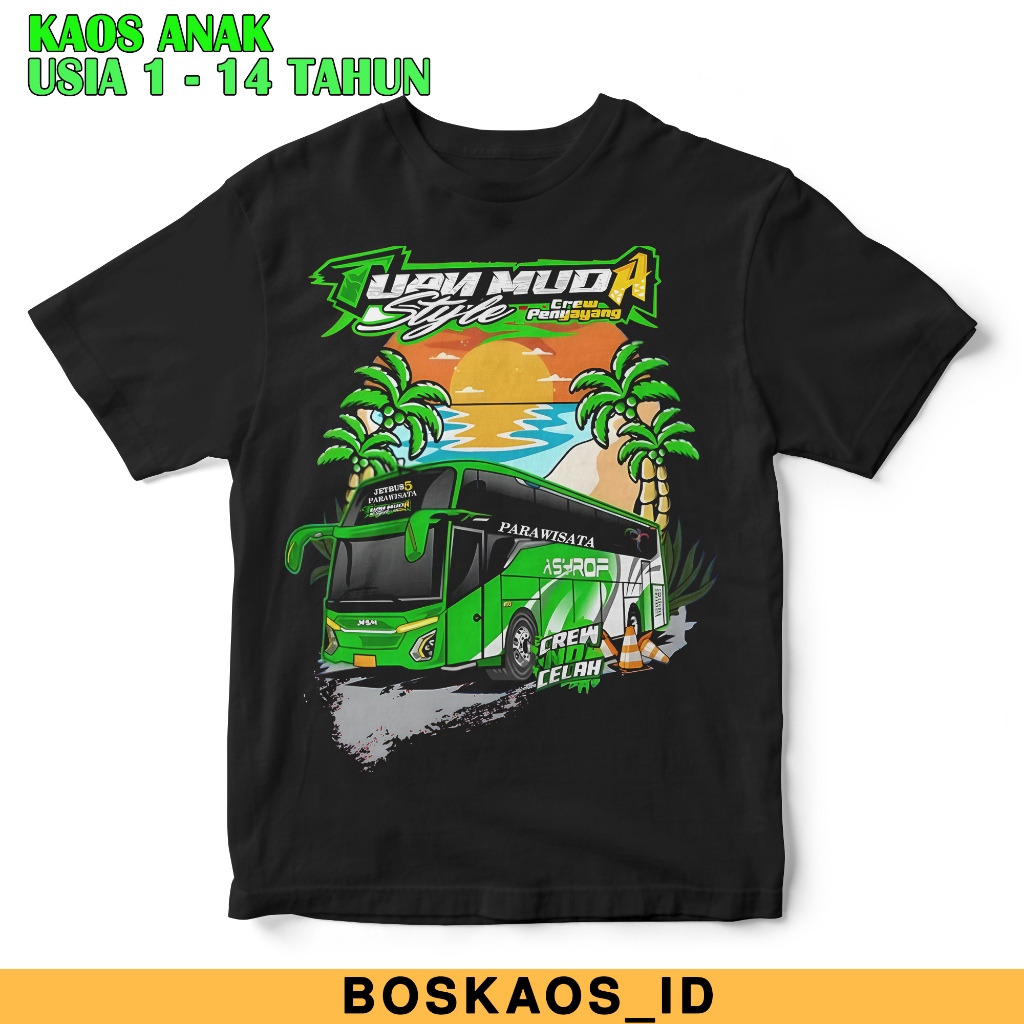 BOSKAOS_ID Baju Anak " BUS TUAN MUDA ASROF " Kaos Nyaman 1-14 Tahun /Kaos Bus Mania/Kaos Anak/Kaos U