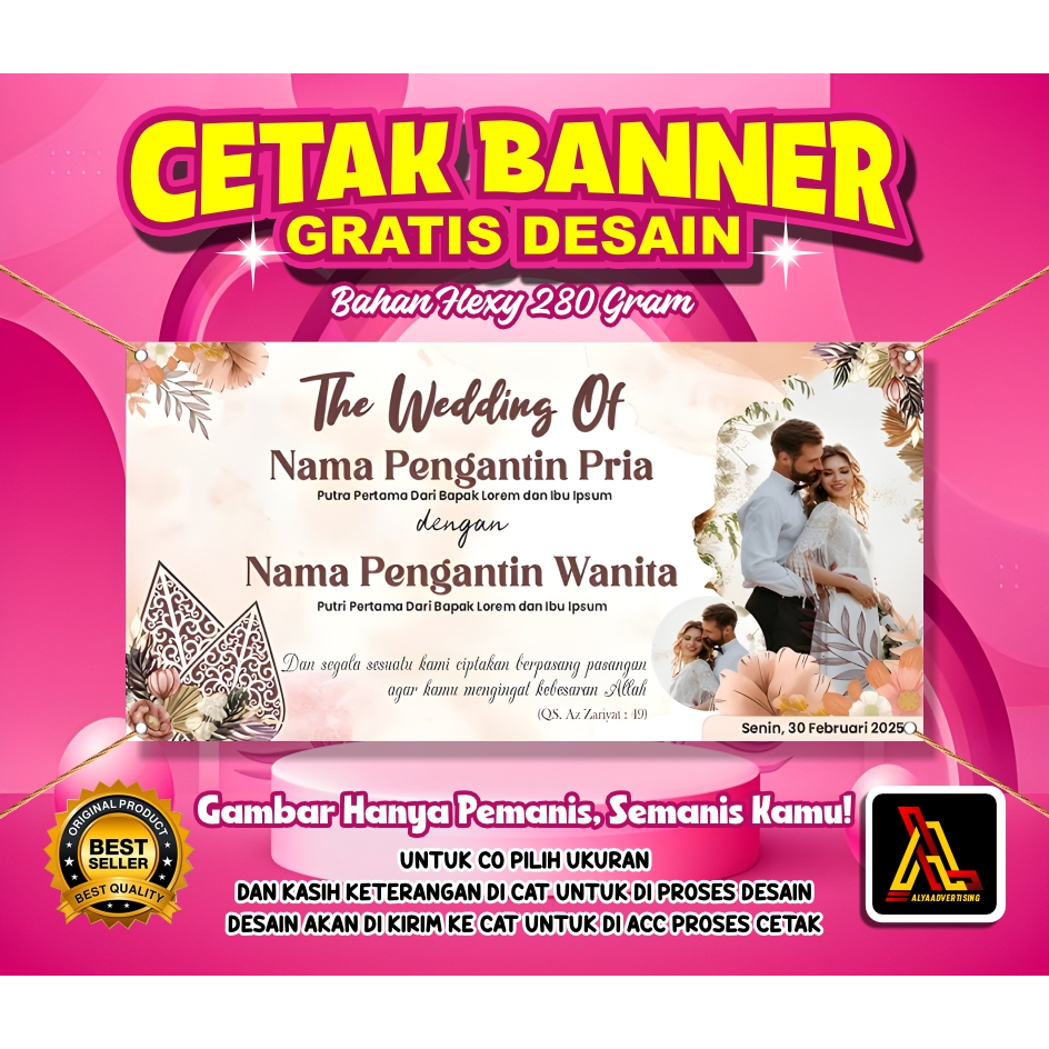 BANNER THE WEDING / SPANDUK PERNIKAHAN CUSTOM / TERBARU FREE DESAIN / COD