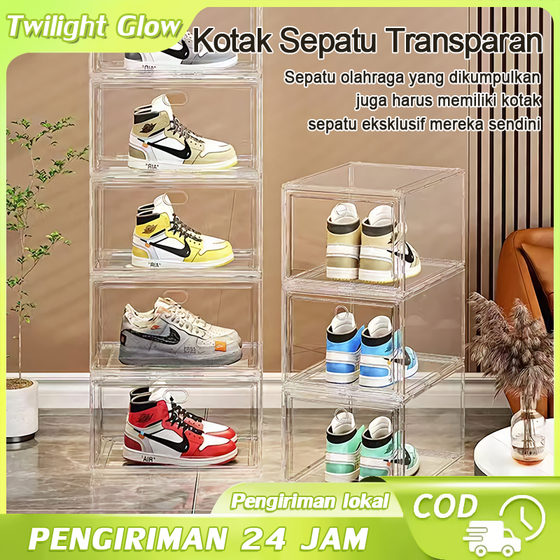 Twilight Glow Kotak Sepatu Transparan Acrylic Box Ukuran Besar Rak Sepatu Portable Shoes Box Stackab
