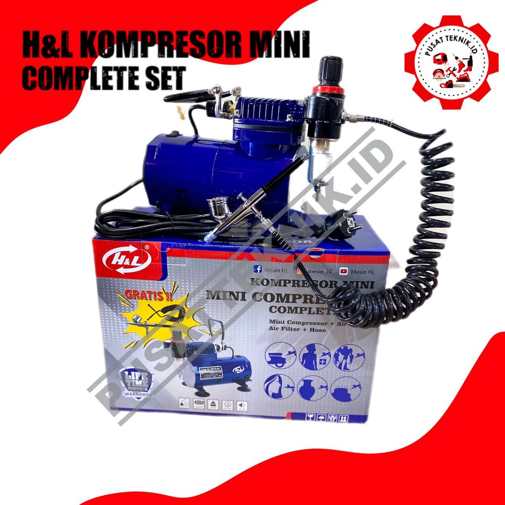 COMPRESSOR MINI AIR BRUSH HNL KOMPRESOR H&L PEN AIR BRUS KOMPLIT SET 90 WATT