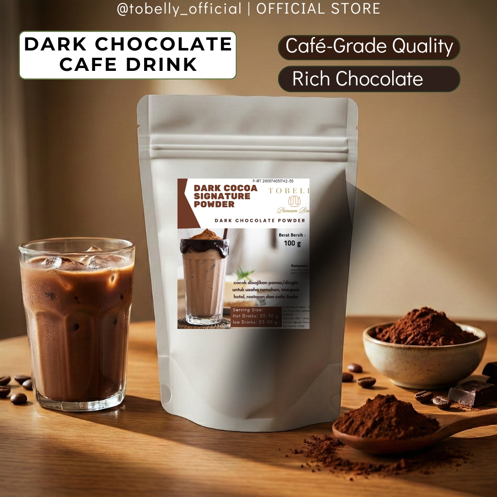 Tobelly Dark Chocolate Cafe Powder 100g - Minuman Cokelat Cafe HORECA Creamy