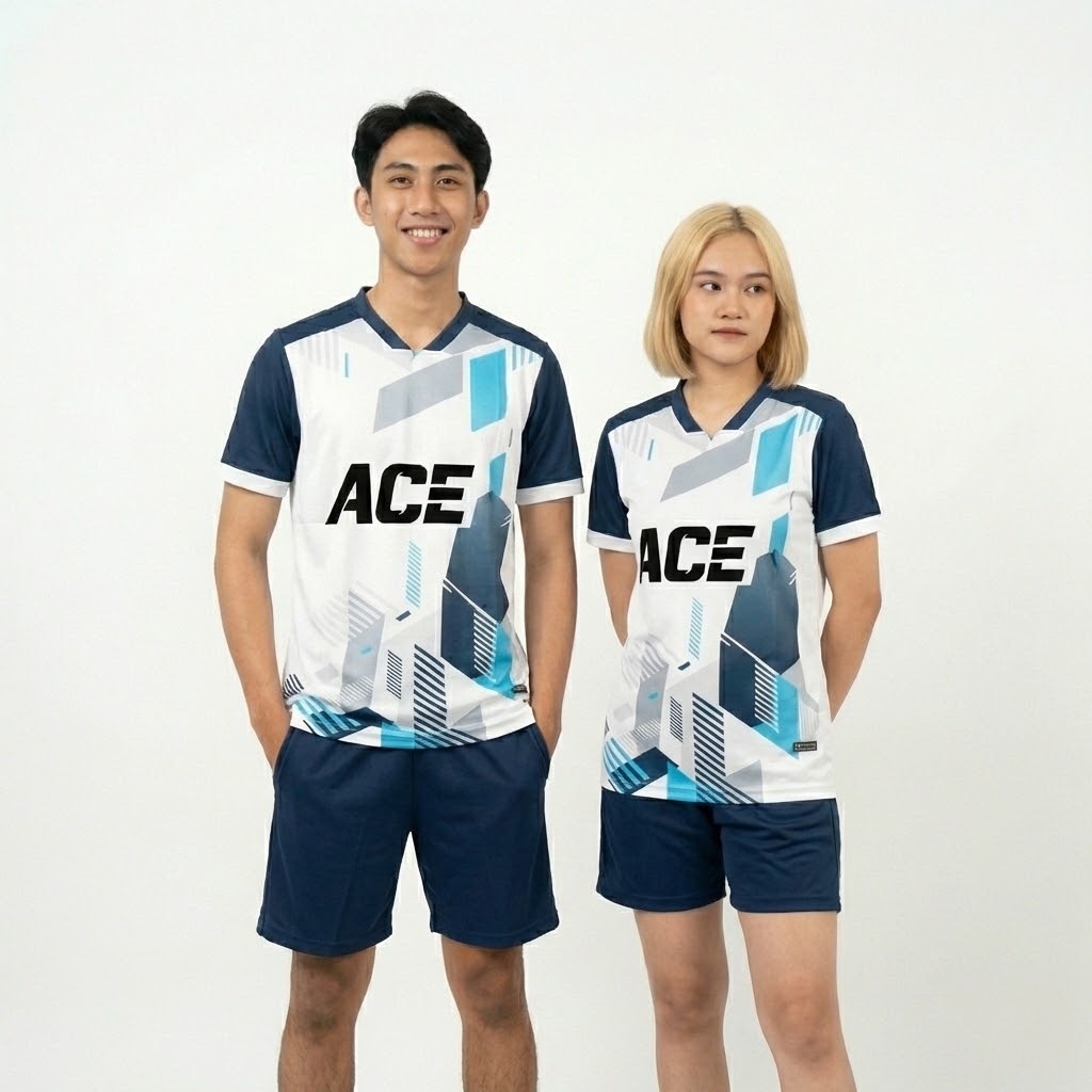 Setelan Jersey Futsal Tim Seragam Unisex Motif Geometris Putih Navy