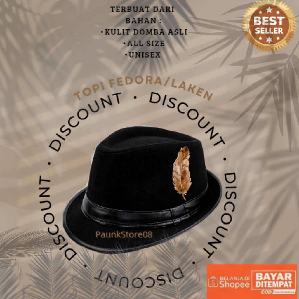 Topi Fedora Pria Kulit Asli Domba/ Topi Laken pria/Topi pria kulit/topi fedora kulit/ Topi fedora pr