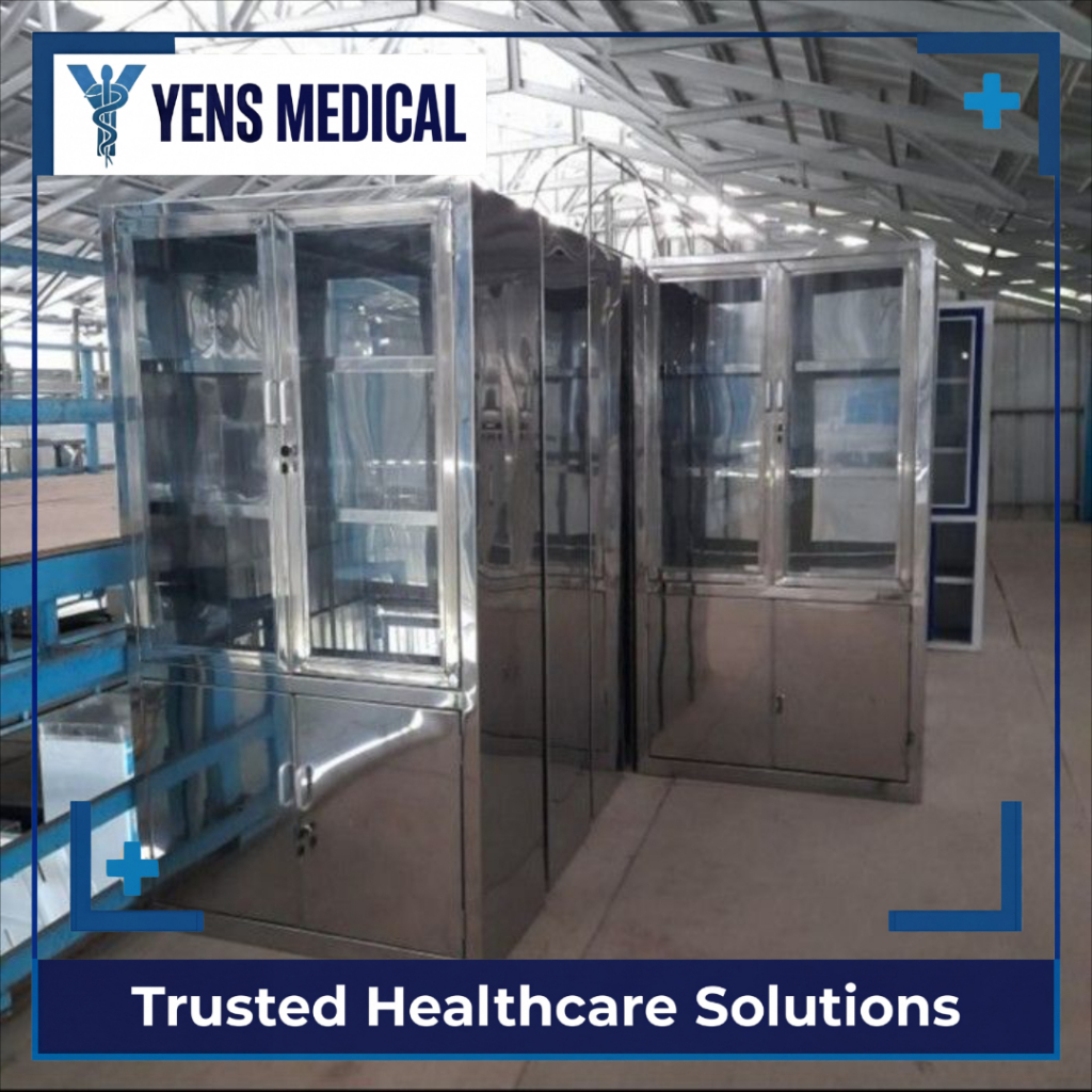 Lemari Obat 2 Pintu Stainless - Kabinet Instrumen Medis Apotek Klinik