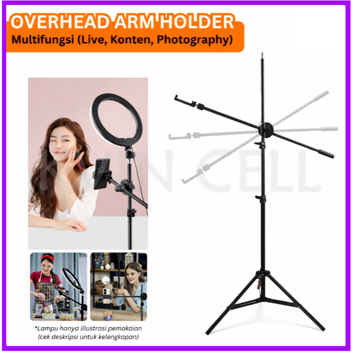 ZMP70 Overhead Tripod Armstand Phone Holder Stick Multifungsi Fotografi Kamera Live Streaming Konten