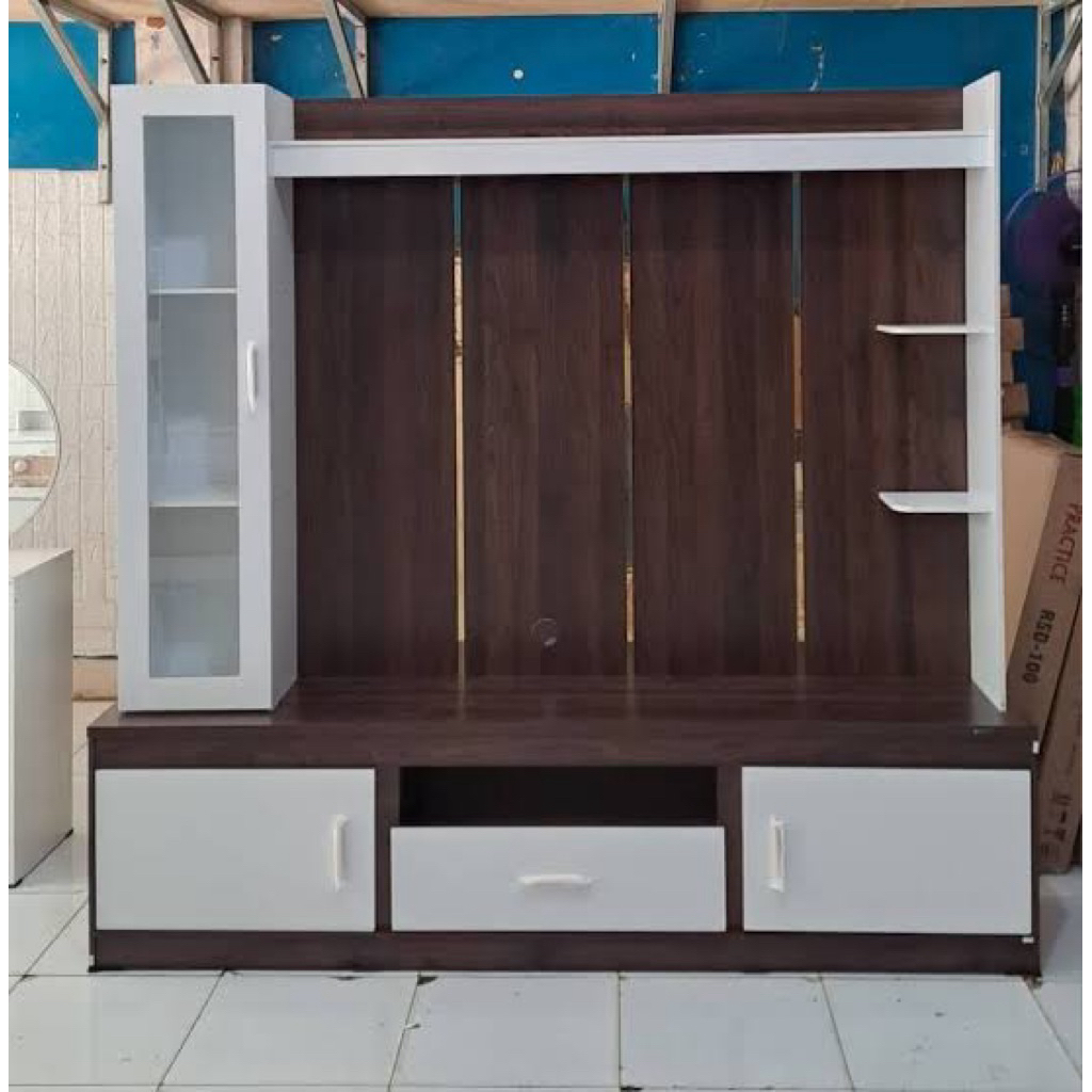 KHUSUS KARGO LUAR SURABAYA wall unit penyekat ruangan rak tv meja tv led white minimalis murah
