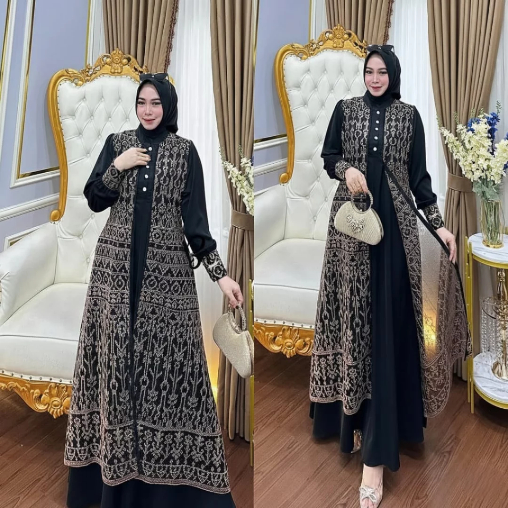 Baju Lebaran Dan Kondangan Warna EMERALD Terbaru Viral 2026 Maxi Dress Outer Menyatu Model Brukat Ro