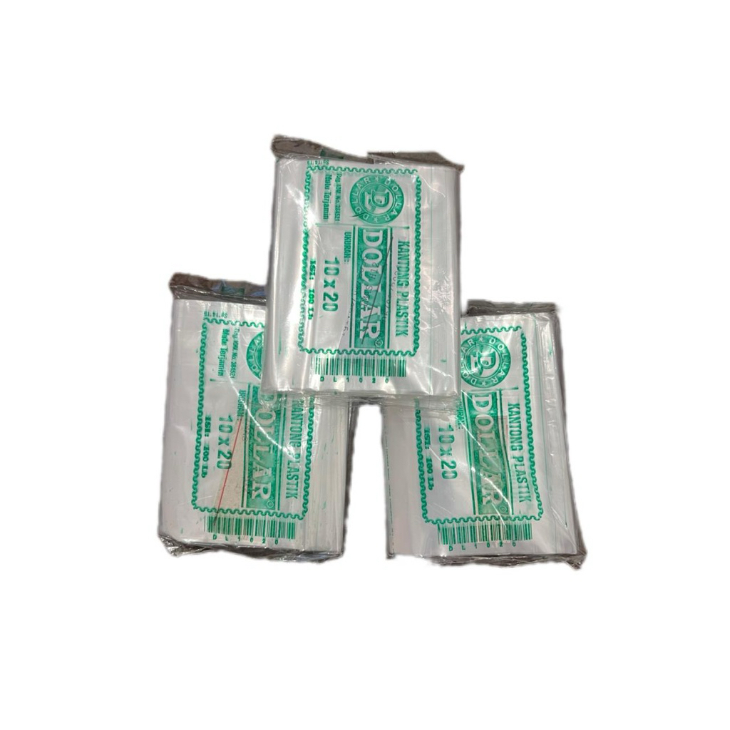 PLASTIK DOLLAR UKURAN 10X20 WARNA BENING ISI 100 LEMBAR ISI 5 PACK