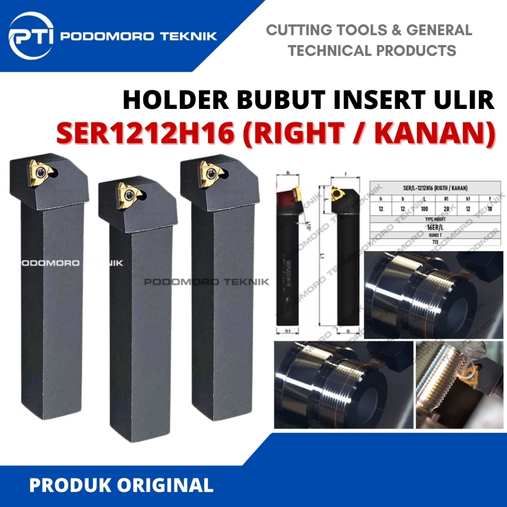 SER 1212-16 Holder Ulir Gagang Bubut Drat Ulir Luar Insert ER 16 Pisau Bubut Ulir Luar