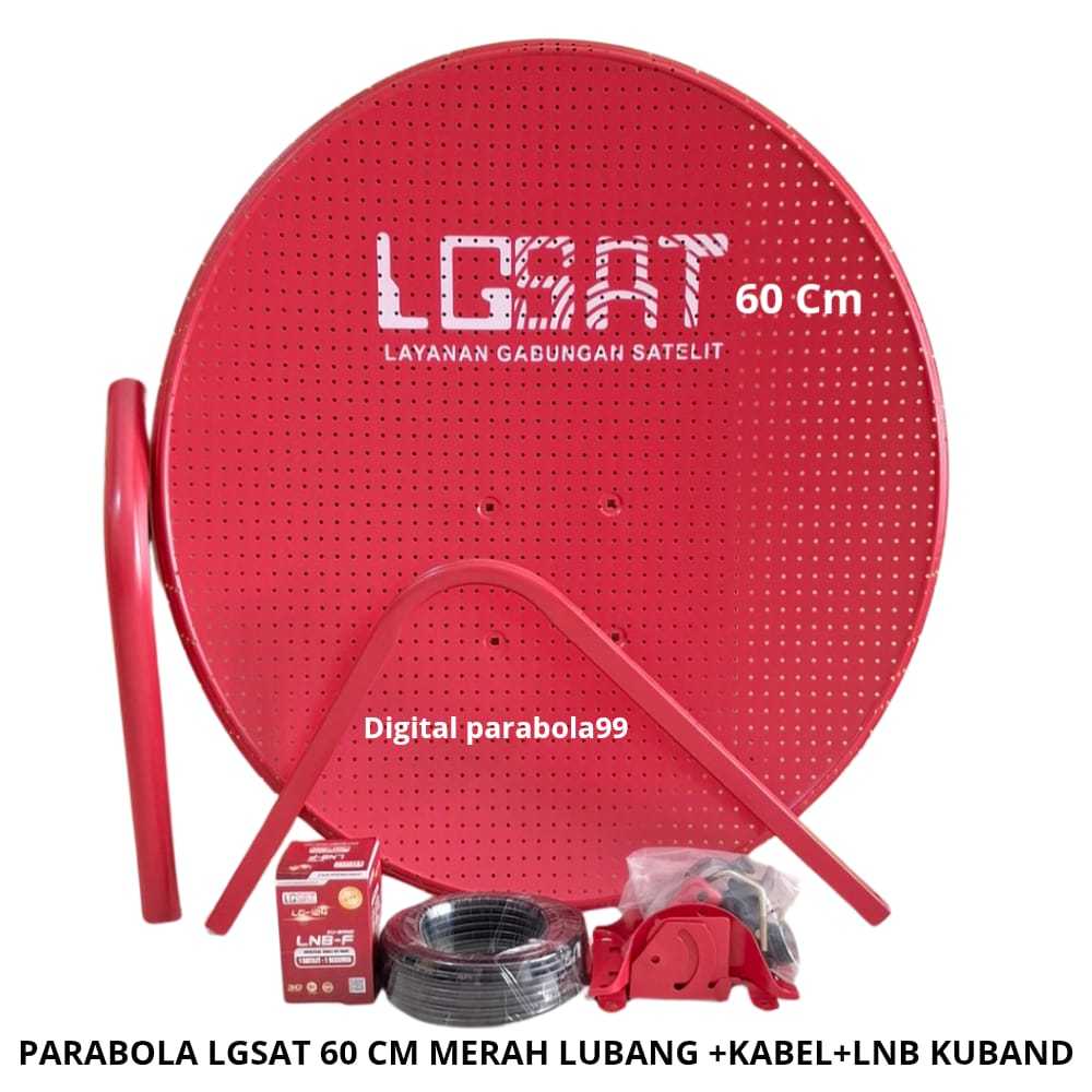 Paket Parabola Lgsat 60Cm Merah Lubang + Kabel + Lnb Kuband