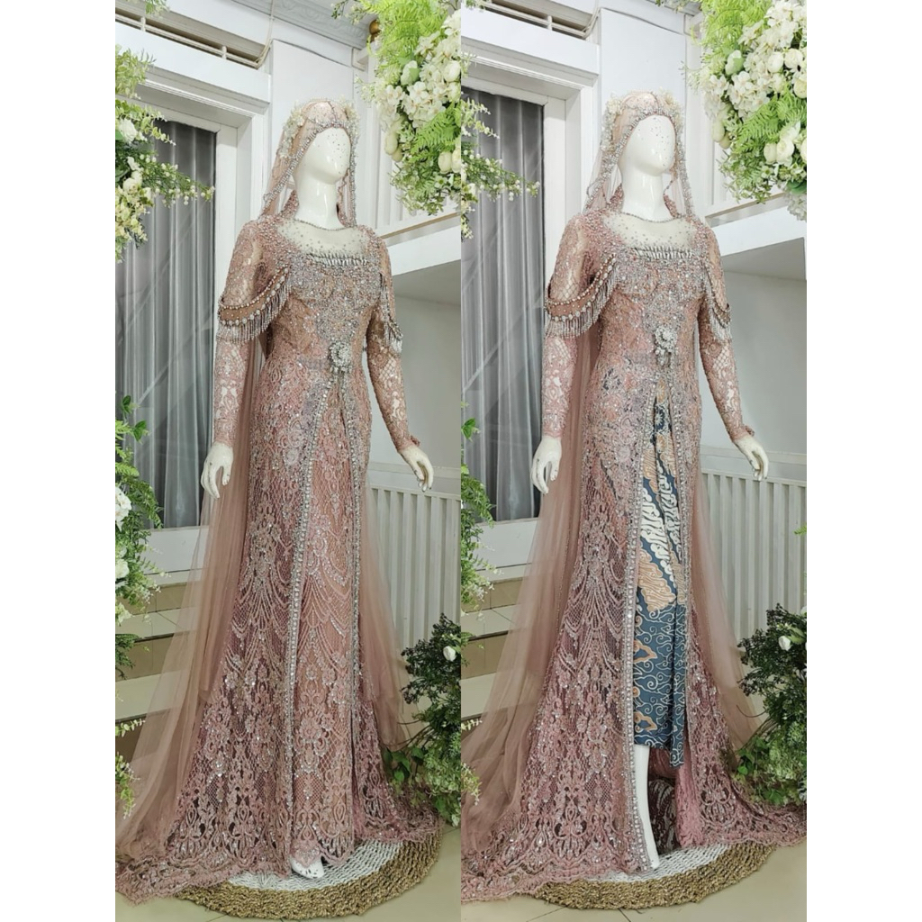BAJU AKAD NIKAH PENGANTIN MEWAH/KEBAYA AKAD BEREKOR / GAUN KEBAYA BEREKOR / GAUN KEBAYA AKAD NIKAH