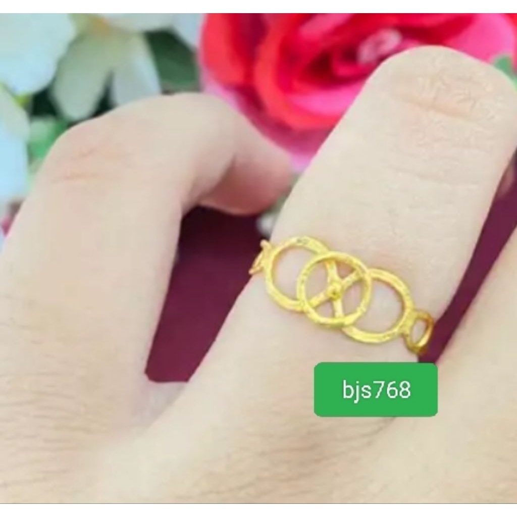 Cincin koin logam ring bulat asli titanium berlapis emas 24k