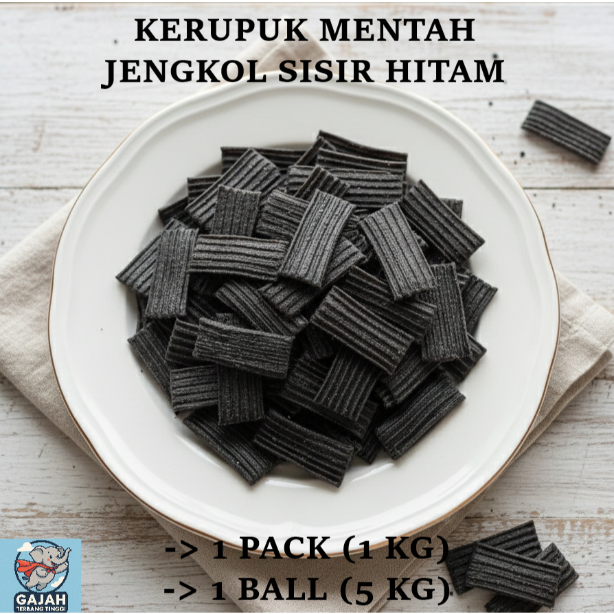 Kerupuk Jengkol Sisir Hitam Mentah Kemasan 1 Pack (1 Kg) dan 1 Ball (5 Kg)