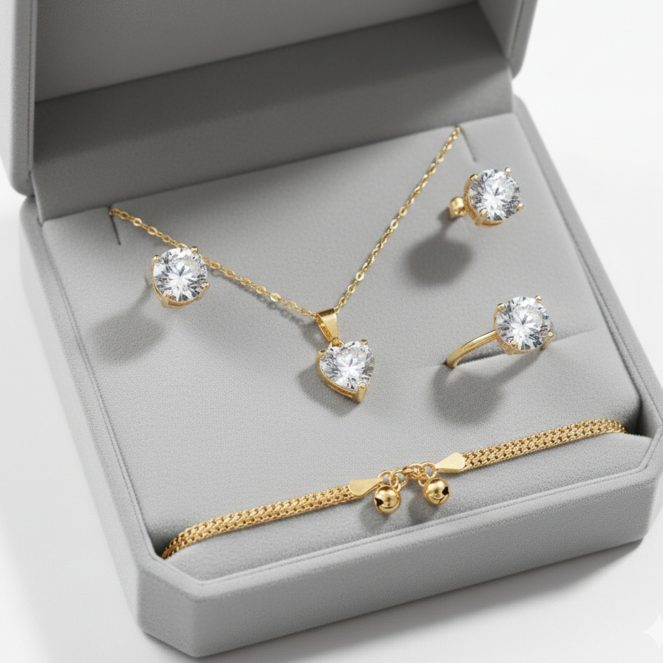 Set Perhiasan wanita titanium Beli 1 kali dapat 4 produk tercantik dan warna emas