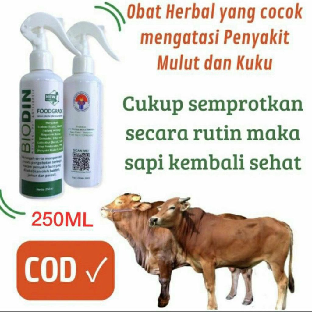 BIODIN PMK SAPI 250ML Obat PMK sapi ampuh Anti scabies,gudik,kurap pada hewan
