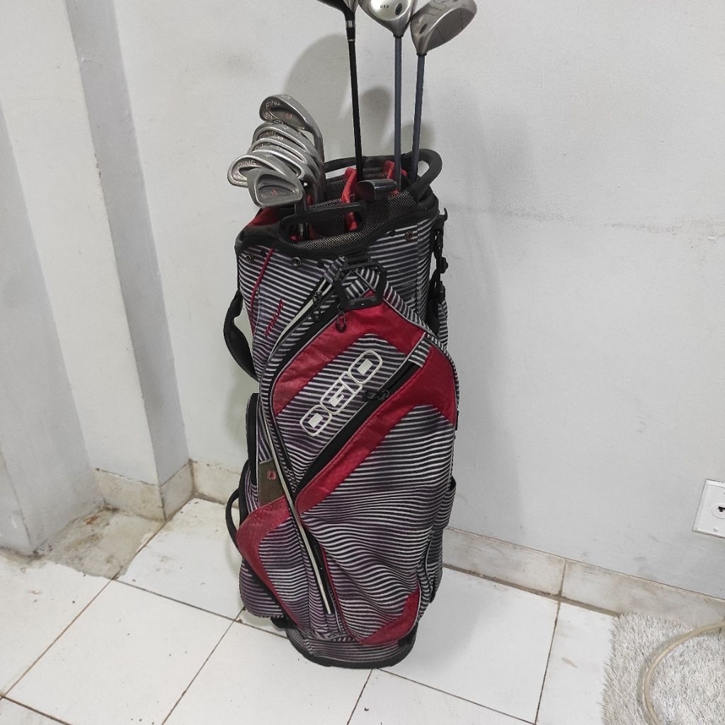 Ogio Tas Golf Original Ogio Merah Motif Garis Bahan Parasut Ringan Bag Golf Ringan
