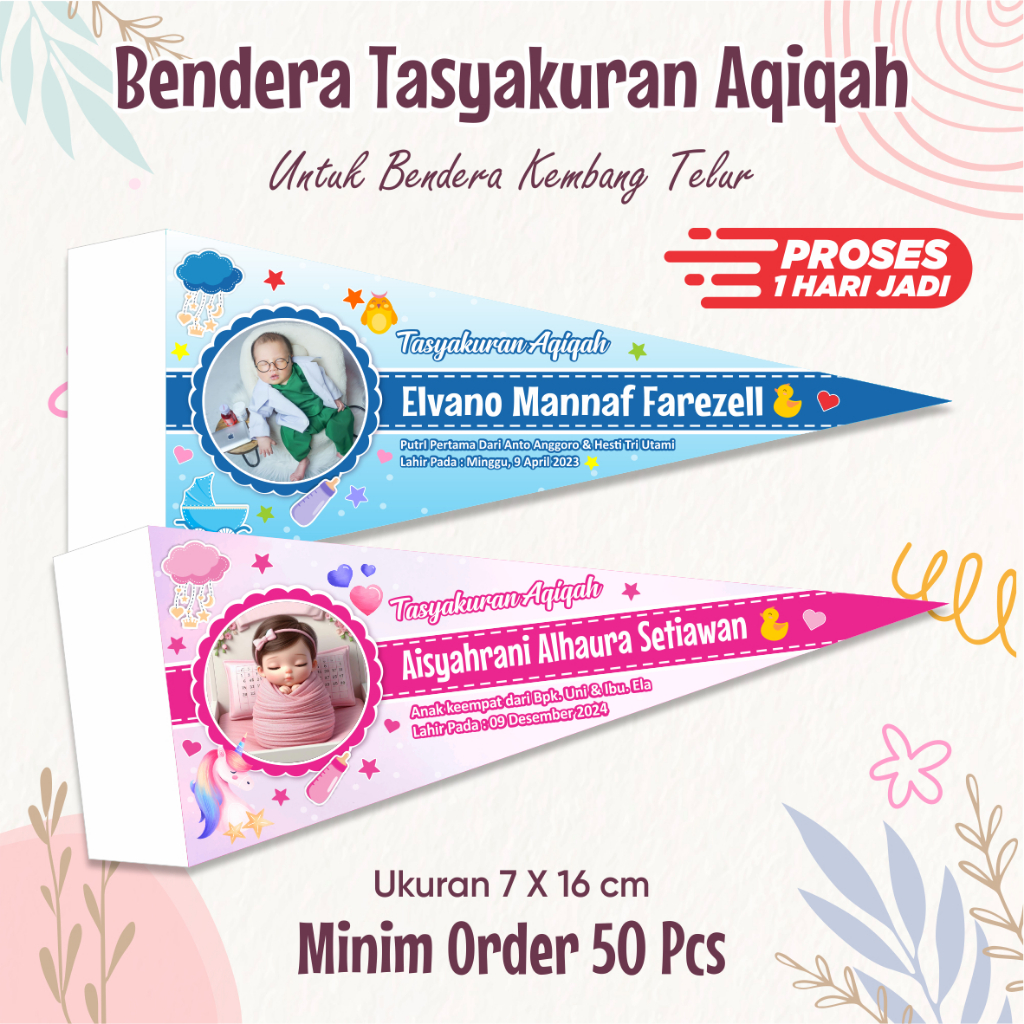 Bendera Aqiqah / Bendera Tasyakuran Aqiqah / Bendera Kembang Telur Aqiqah