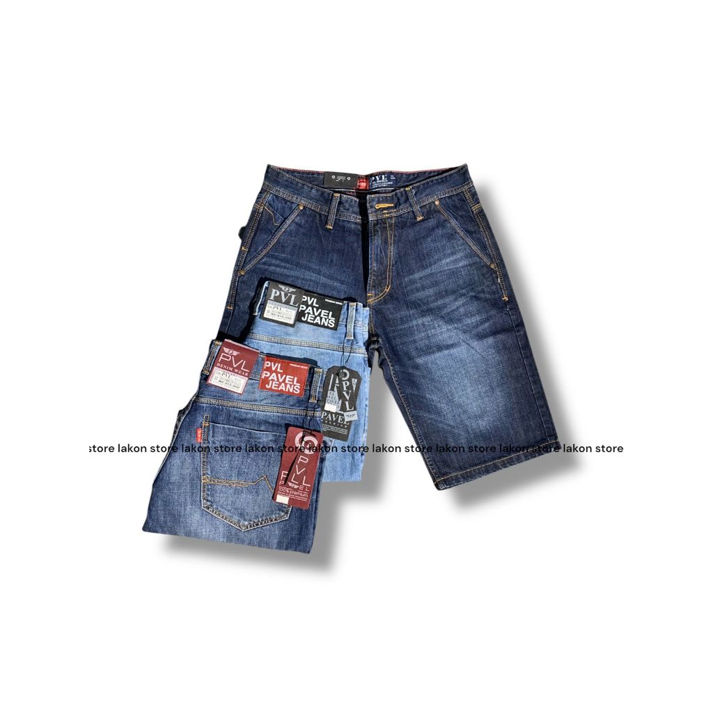 CELANA JEANS PENDEK PAVEL PREMIUM REGULER NON-STREAT PRIA 28-44