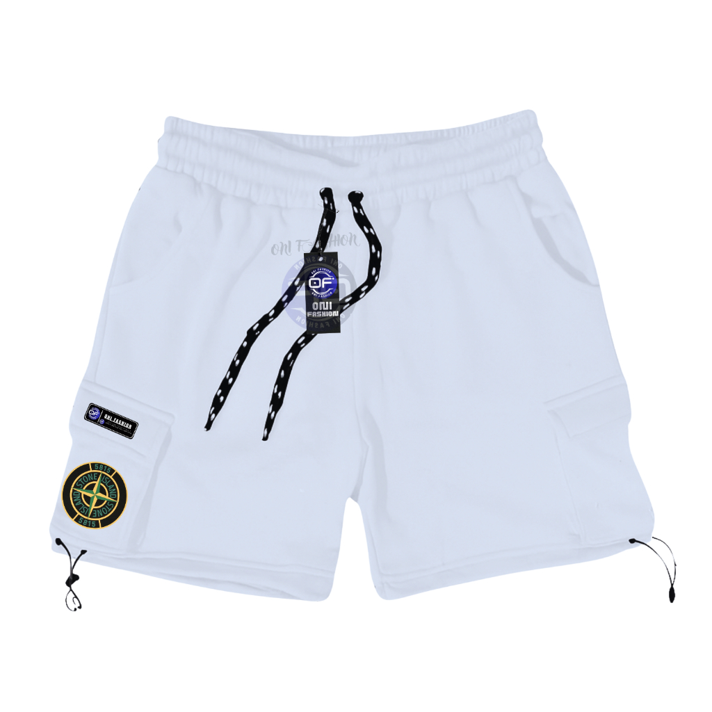 ( COD ) New 2026 Oni Fashion Celana Cargo Pendek Pria Santai Putih Stone Island Bahan Katun Fleece A