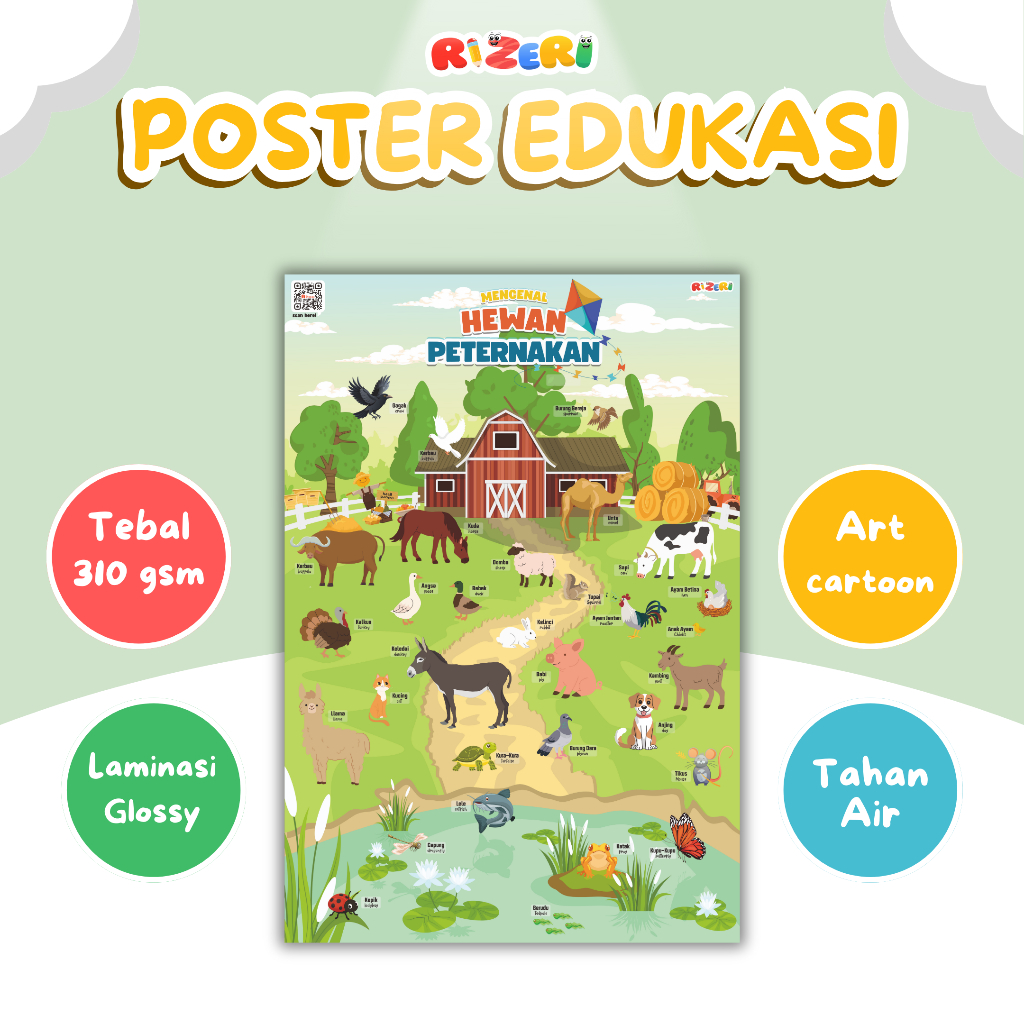 Poster Edukasi Hewan Ternak Pendidikan Anak Wipe and Clean PAUD TK SD