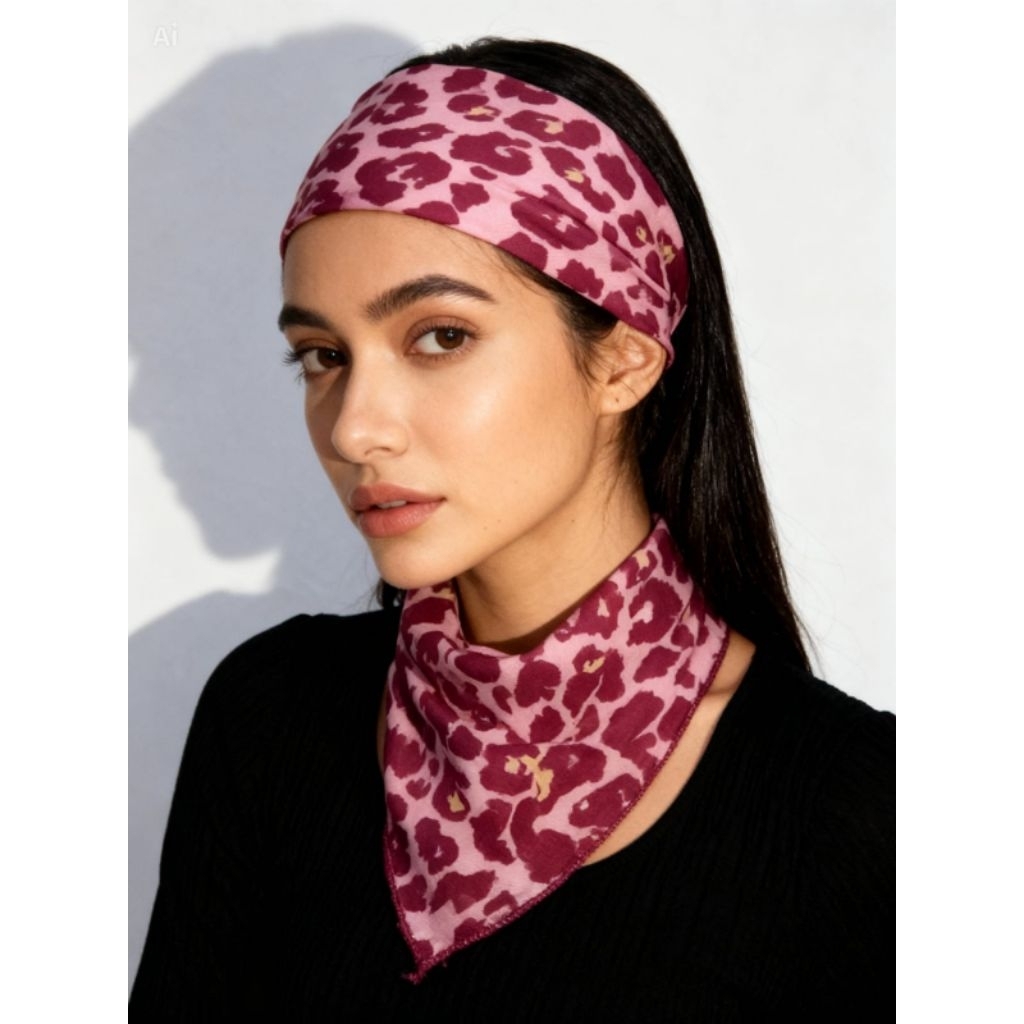 SLAYER BANDANA MOTIF LEOPARD MARUN/ SCRAF LEHER WANITA/HEADBAND WANITA MOTIF LEOPARD MARUN BAHAN RAY
