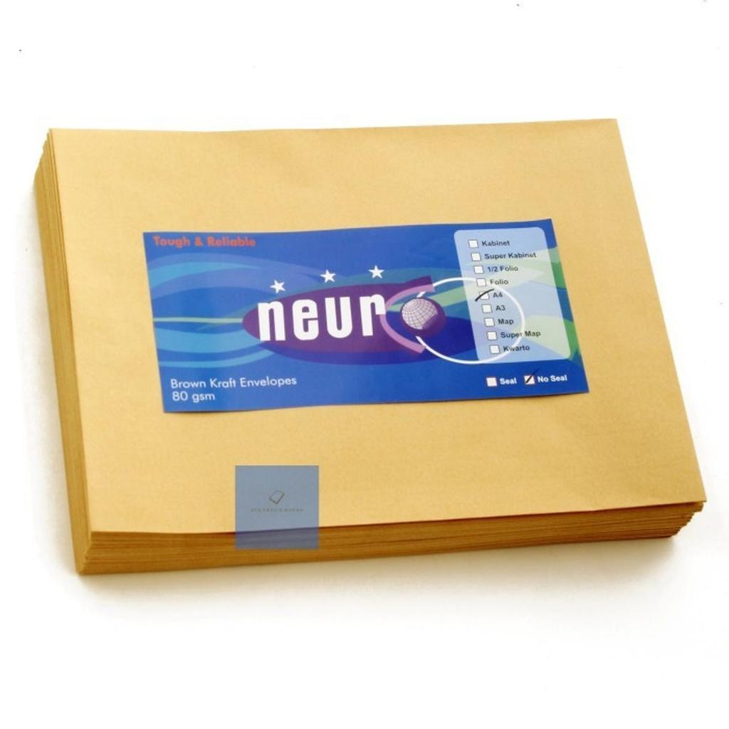 Neuro Amplop Coklat A4 (30x22cm) Non Seal Tanpa Perekat 80 Gsm Per Pack