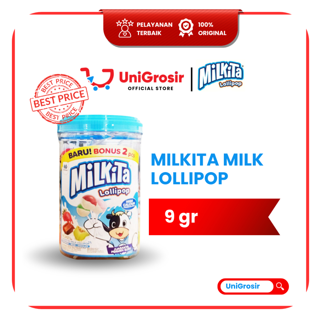 [UniGrosir] MILKITA MILK LOLLIPOP PERMEN LOLI SUSU TOPLES  ~ 30 pcs x 9 gr JAR