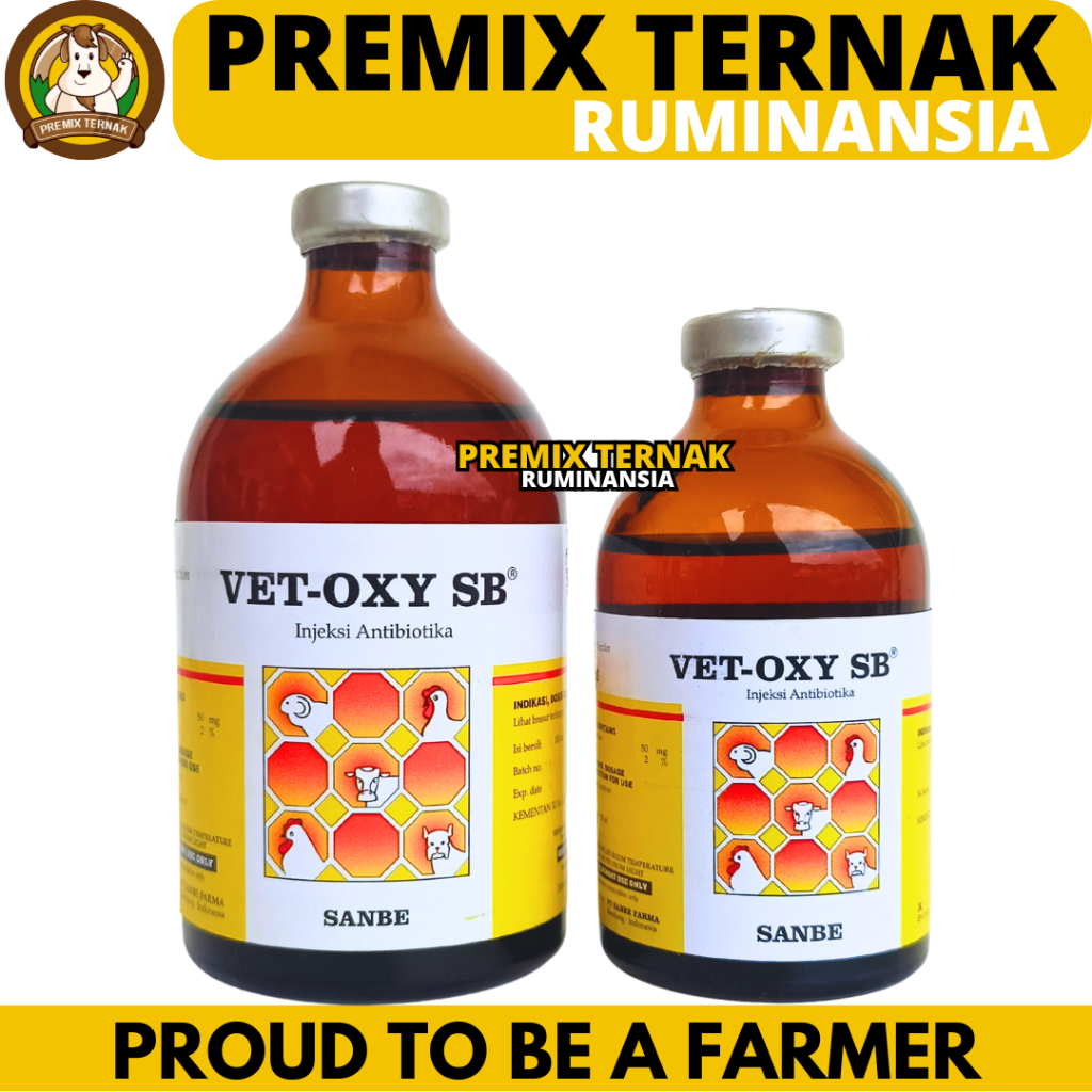 VET OXY SB 100ML & VET OXY SB 50ML SANBE - Obat Hewan Anti Infeksi Bakteri Ternak Sapi Kambing Babi