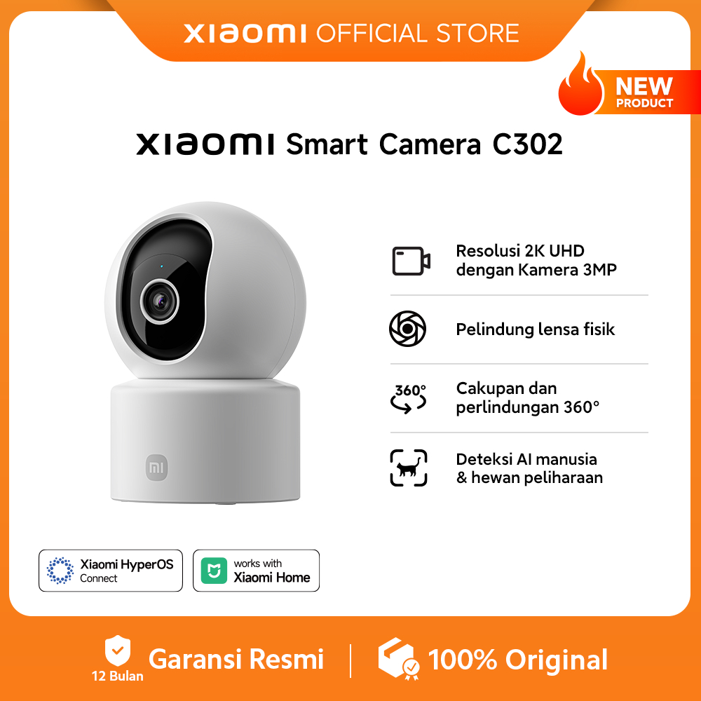 Xiaomi Smart Camera C302 | Resolusi 2K UHD dengan Kamera 3MP | Pelindung lensa fisik | Cakupan dan p