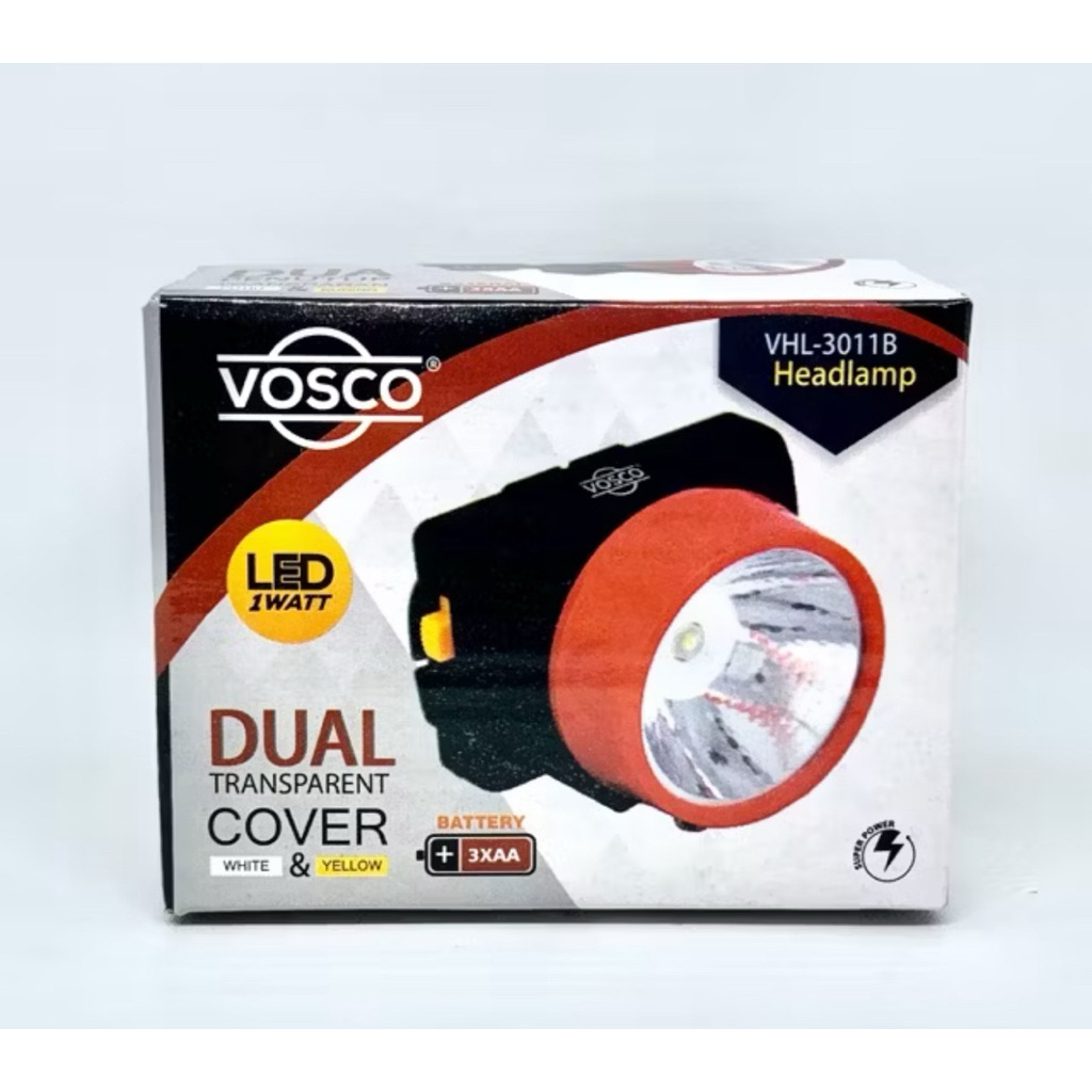 SENTER KEPALA LED VOSCO VHL - 3011B 100% SUPER TERANG BATERAI AA Lampu Kepala berburu sudah Include 
