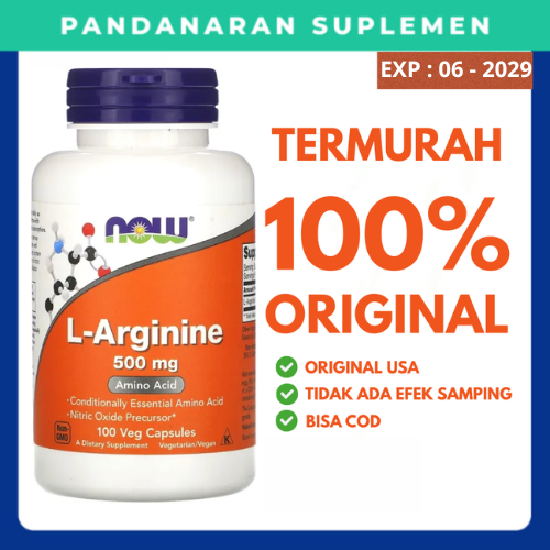 NOW L-Arginine 500 mg 100 Capsules – Dukung Sirkulasi & Energi Pria Wanita Asam Amino Murni