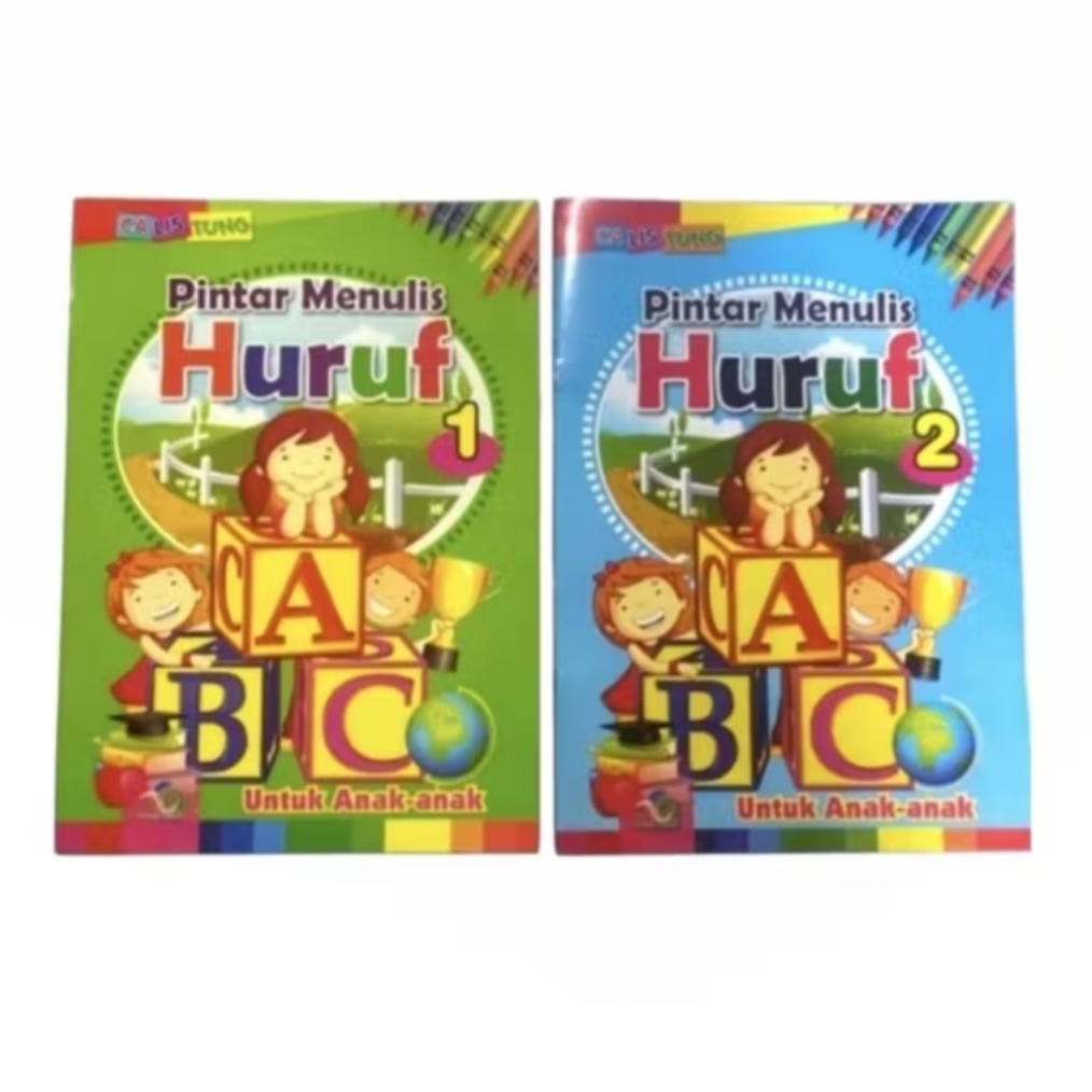 Paket 2 Buku Anak Pintar Menulis Huruf Abjad Anak Media Belajar Calistung TK PAUD CAG