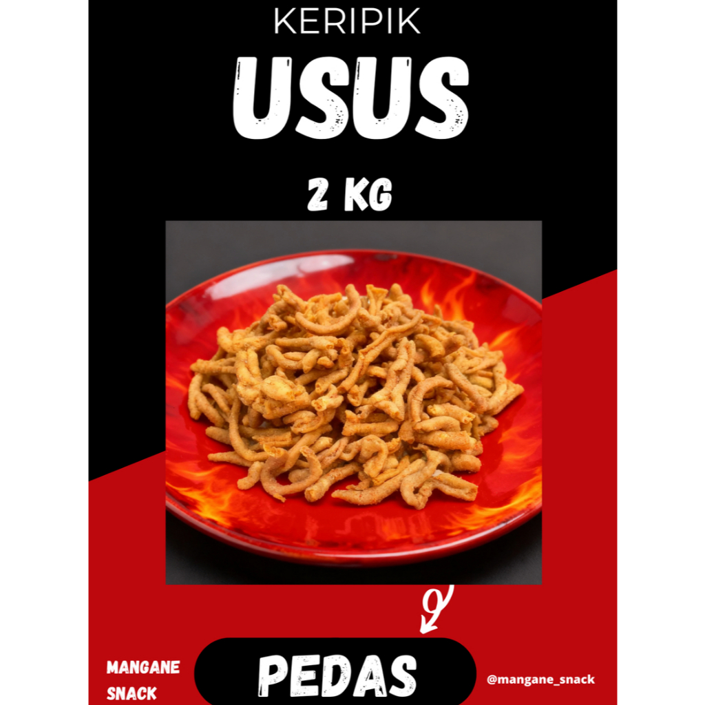 Mangane Snack Keripik Usus Ayam Crispy PEDAS 2 KG Kripik Usus PEDAS 2 KG