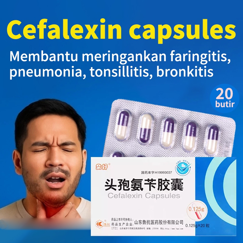 Cefalexin capsules 20 kapsul Membantu meringankan tonsillitis akut, faringitis, otitis media, sinusi