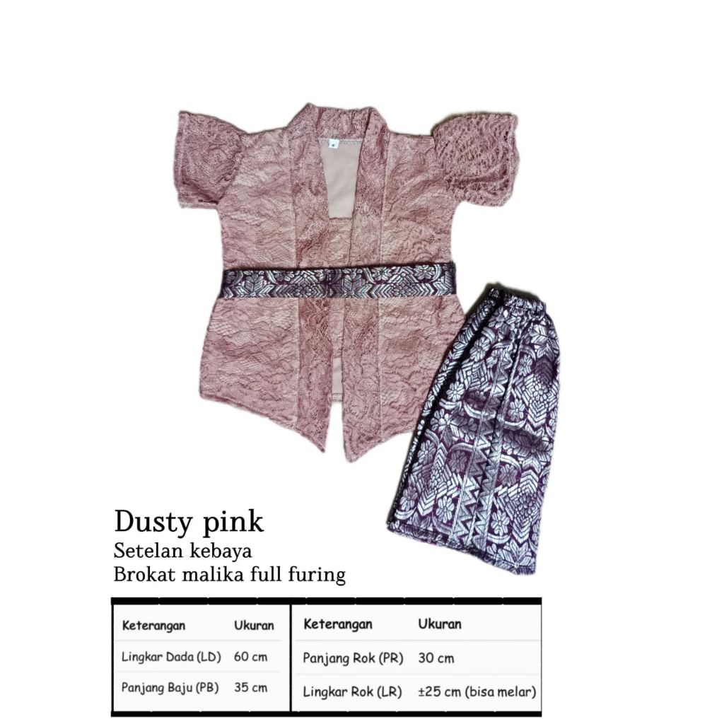 One Set Kebaya Songket Anak Dusty Pink Rok Purple