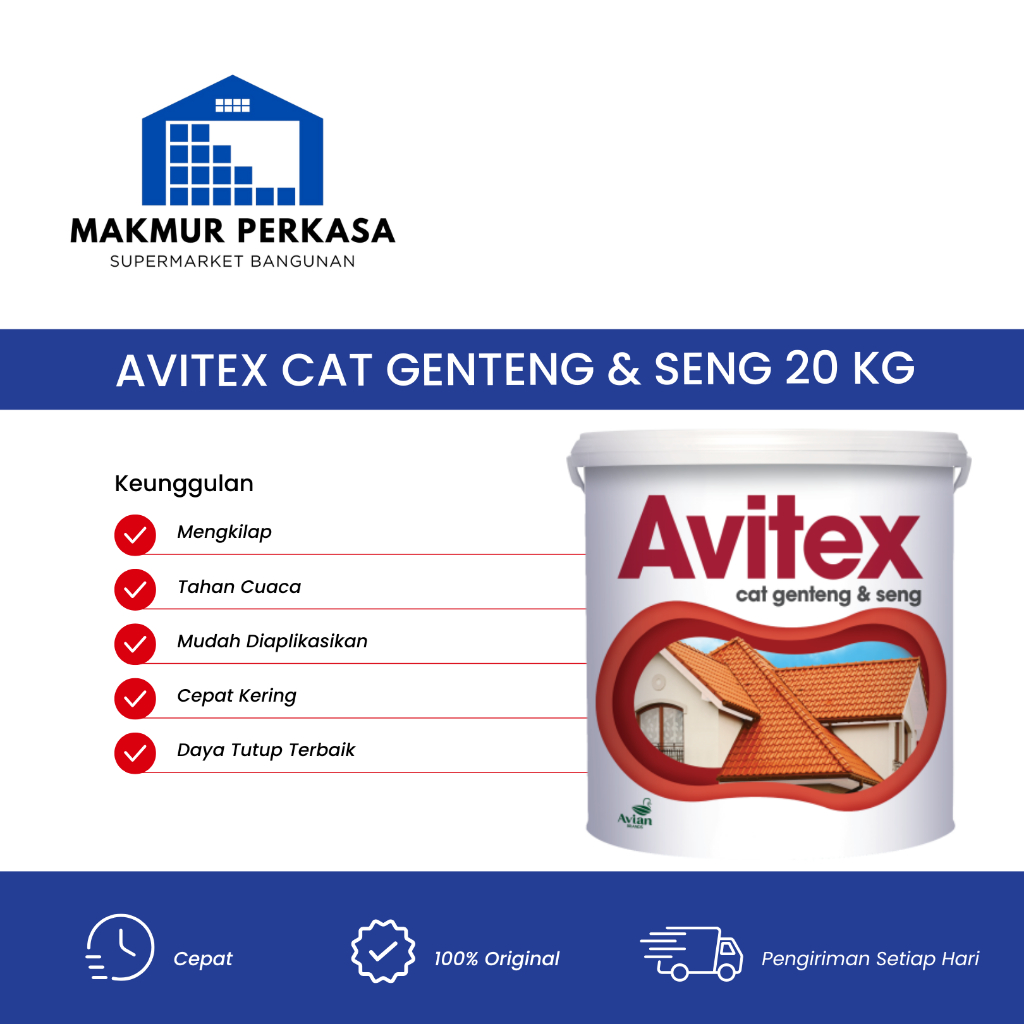 AVITEX CAT PELAPIS GENTENG & SENG 20KG - LENGKAP SEMUA WARNA - CAT GENTENG ASBES TALANG GALVALIS