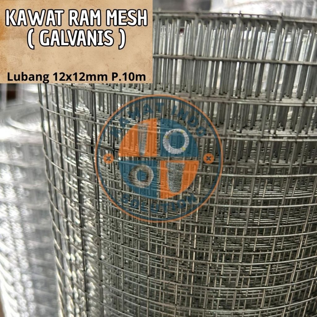 Kawat Ram Mesh Wiremesh Galvanis Panjang 10m lubangan 12x12mm kawat 1,2mm dan 1,4mm