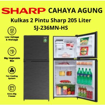 KULKAS SHARP SJ236MNHS SJ-236MNHS SJ 236 MNHS KULKAS 2 PINTU GARANSI RESMI