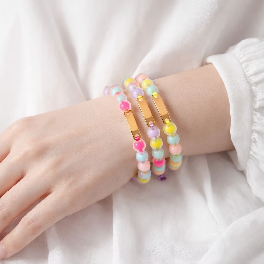 Gelang Emas Anak Candy Pop - Plat Emas Panjang Bisa Custom Tulisan - Gelang Tali Emas - Toko Emas Ga