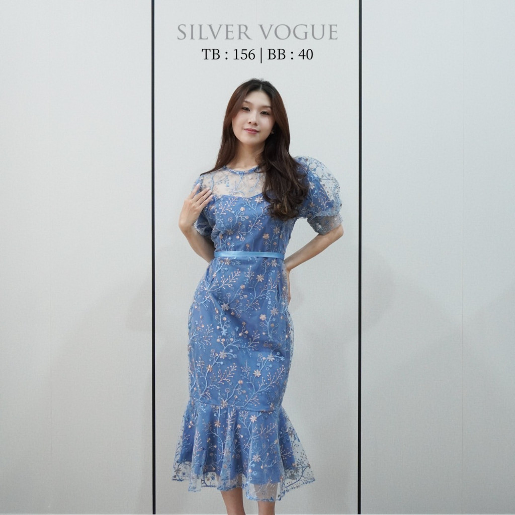 SV 4211 - Ameza Dress | Silvervogue | Gaun Tile Lace Midi Pakaian Wanita