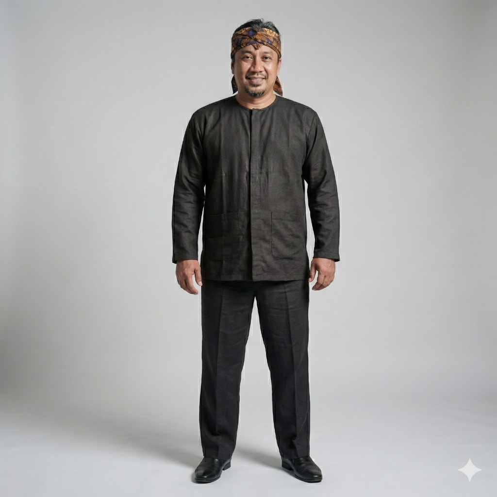 Setelan Baju Pangsi Hitam Katun Drill Setelan Adat Sunda Pria Dewasa