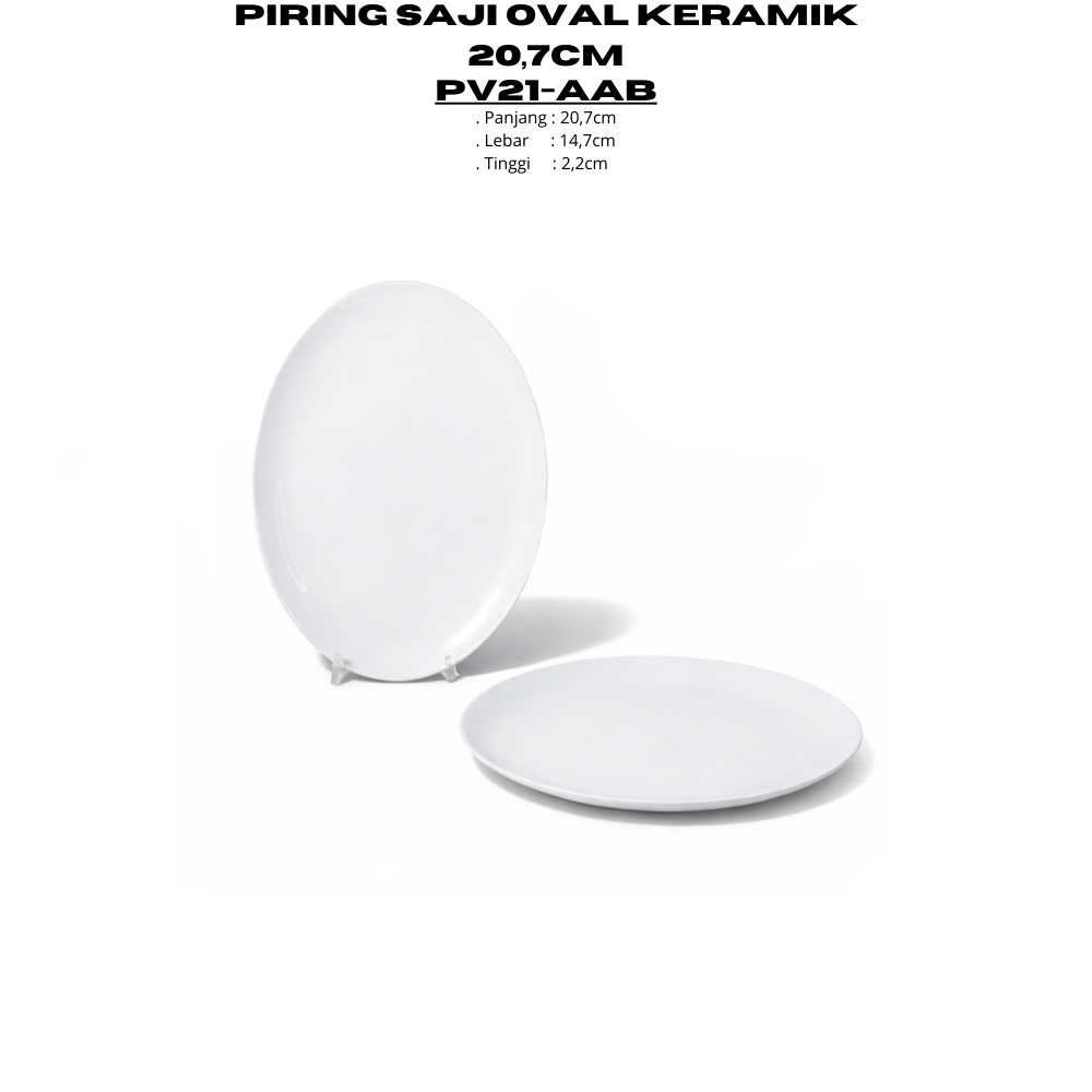Piring Saji Oval Keramik 20,7CM (1PCS) Putih Polos By Indo Keramik Piring Saji Oval Plate Piring Res