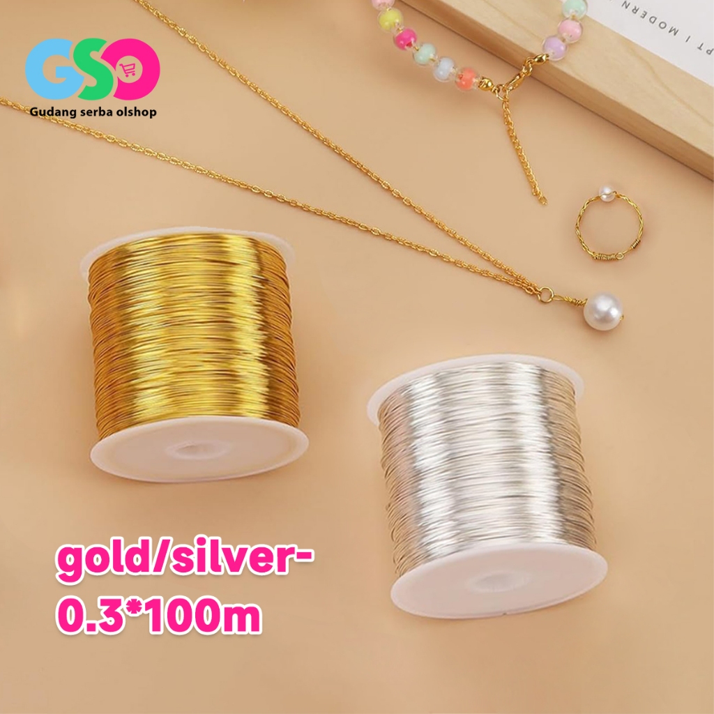 Gulungan Kawat Tembaga 100m Warna Emas Silver-Tali Kawat Tembaga Ukuran 0.3mm-Wire Perhiasan DIY