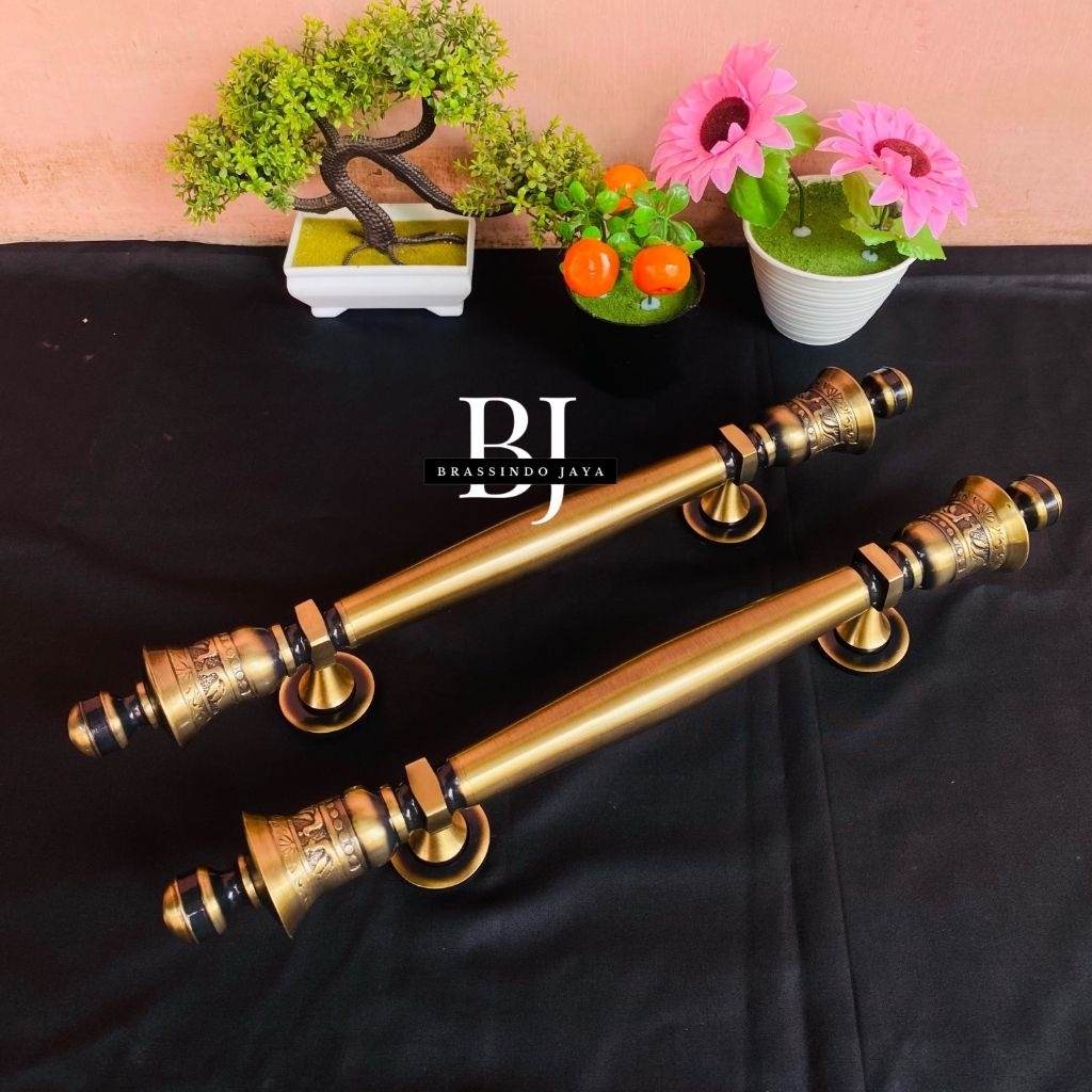 (ORDER CUSTOM AA) Handle Pintu Rumah Kuningan Motif Lonceng 45cm 2pcs - 15 PSG