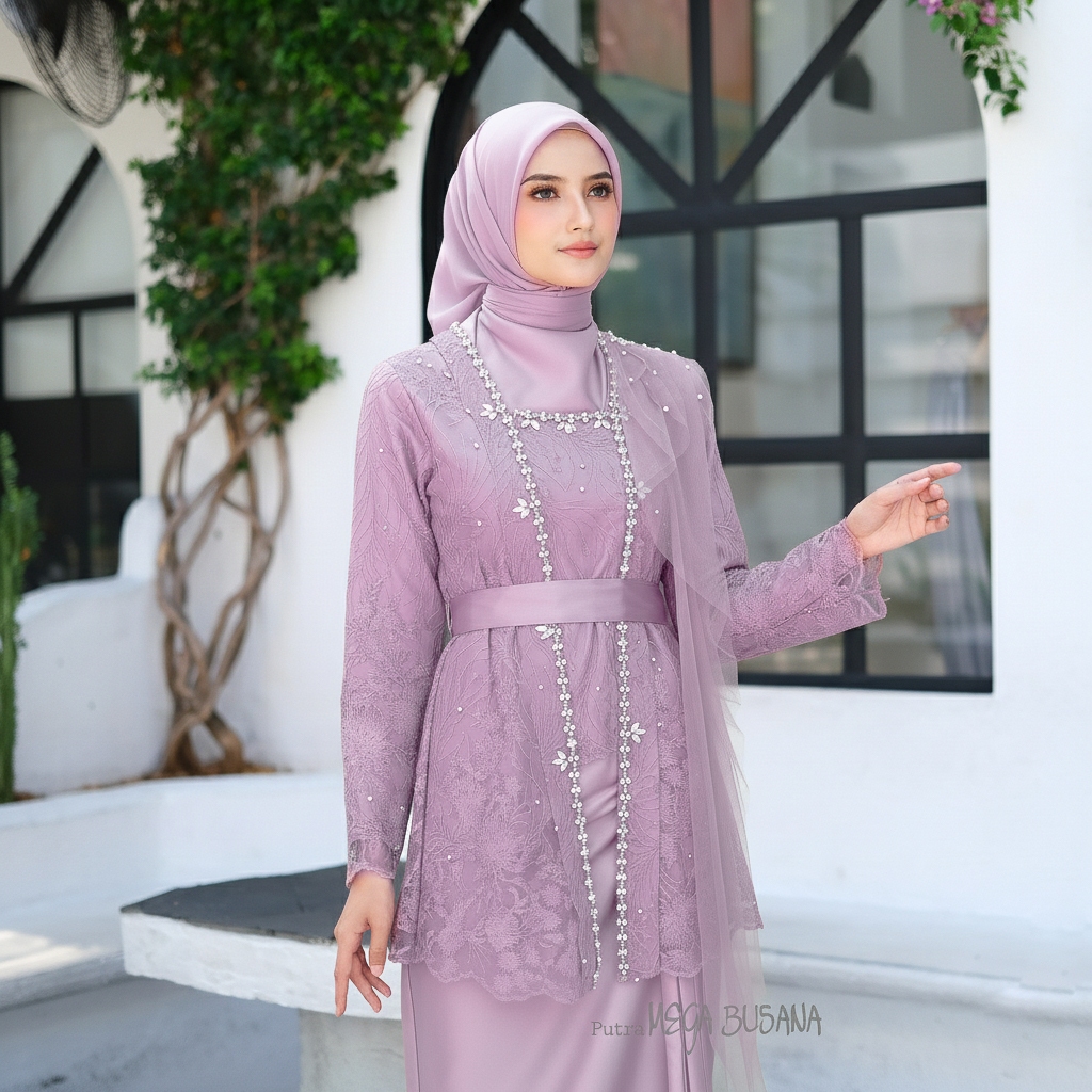 Suhita Dress Kebaya - Setelan Kebaya Brukat Satin Velvet Premium Model Rok Serut Wisuda Pesta