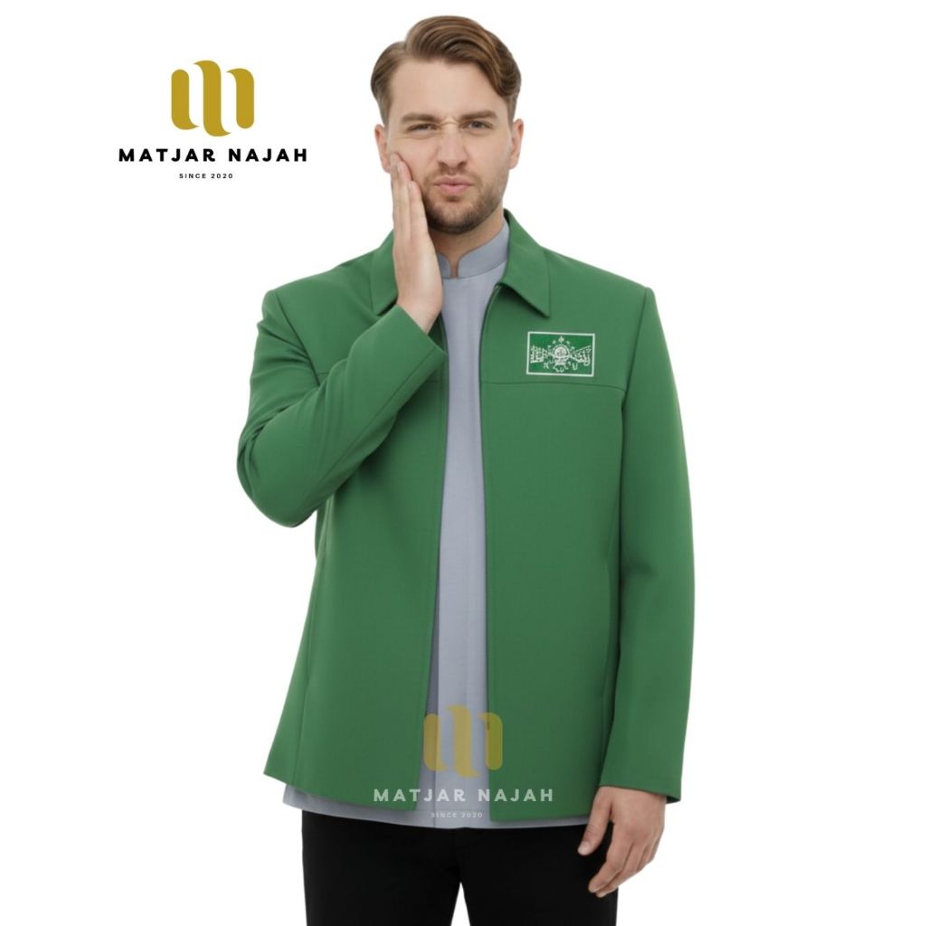 Matjar Najah - Jasket Hijau NU Jas Zipper Bordir Logo Nahdlatul Ulama